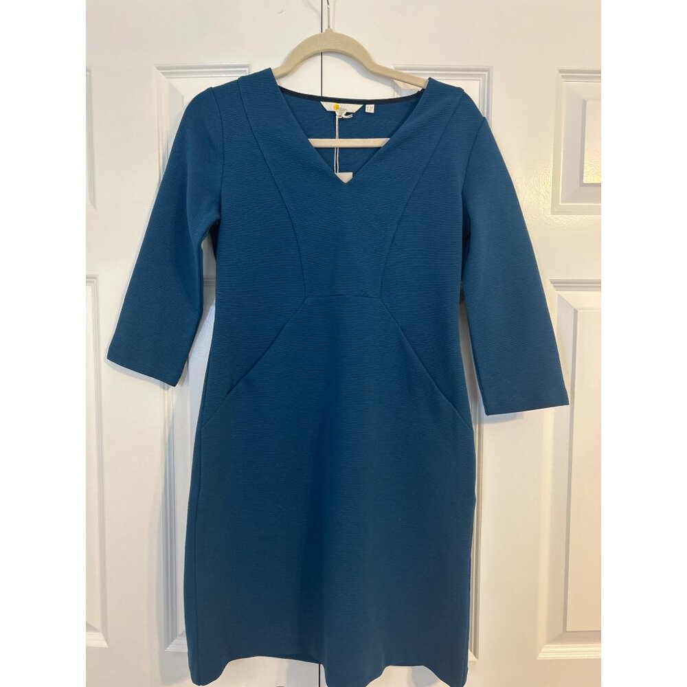 NWT Boden Women's Blue Bronte Ottoman 3/4 Sleeve Pockets Dress Size 6P - Picture 2 of 9